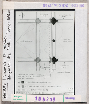 Vorschaubild Poitiers: Saint-Hilaire, Bauphasen des Mittelschiffs, nach These Schöne. Skizze Wolfgang Schöne 1963 